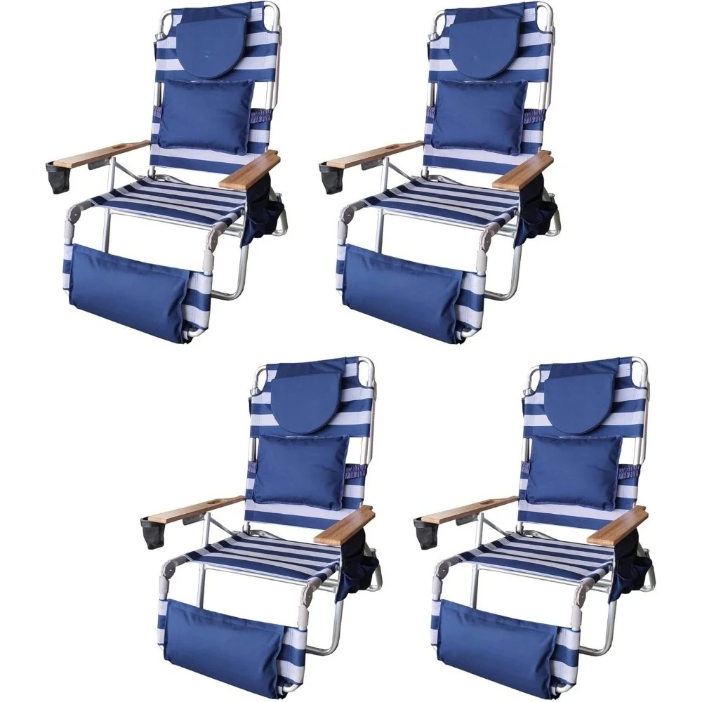

Deluxe Padded 3-N-1 Outdoor Lounge Reclining Beach Chair, Blue (4 Pack)