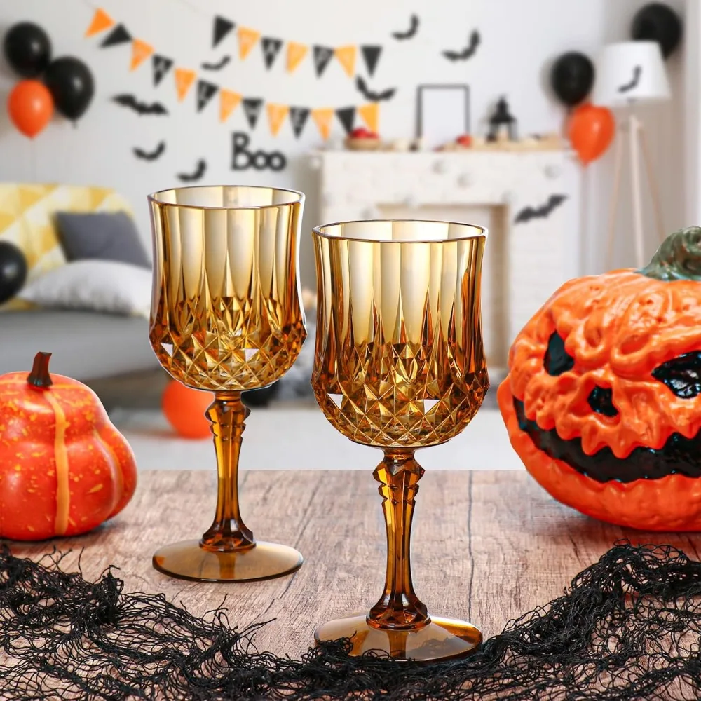 Unbreakable Plastic Vintage-Style Wine Glasses - Reusable Crystal Water Goblets for Weddings and Everyday Drinking