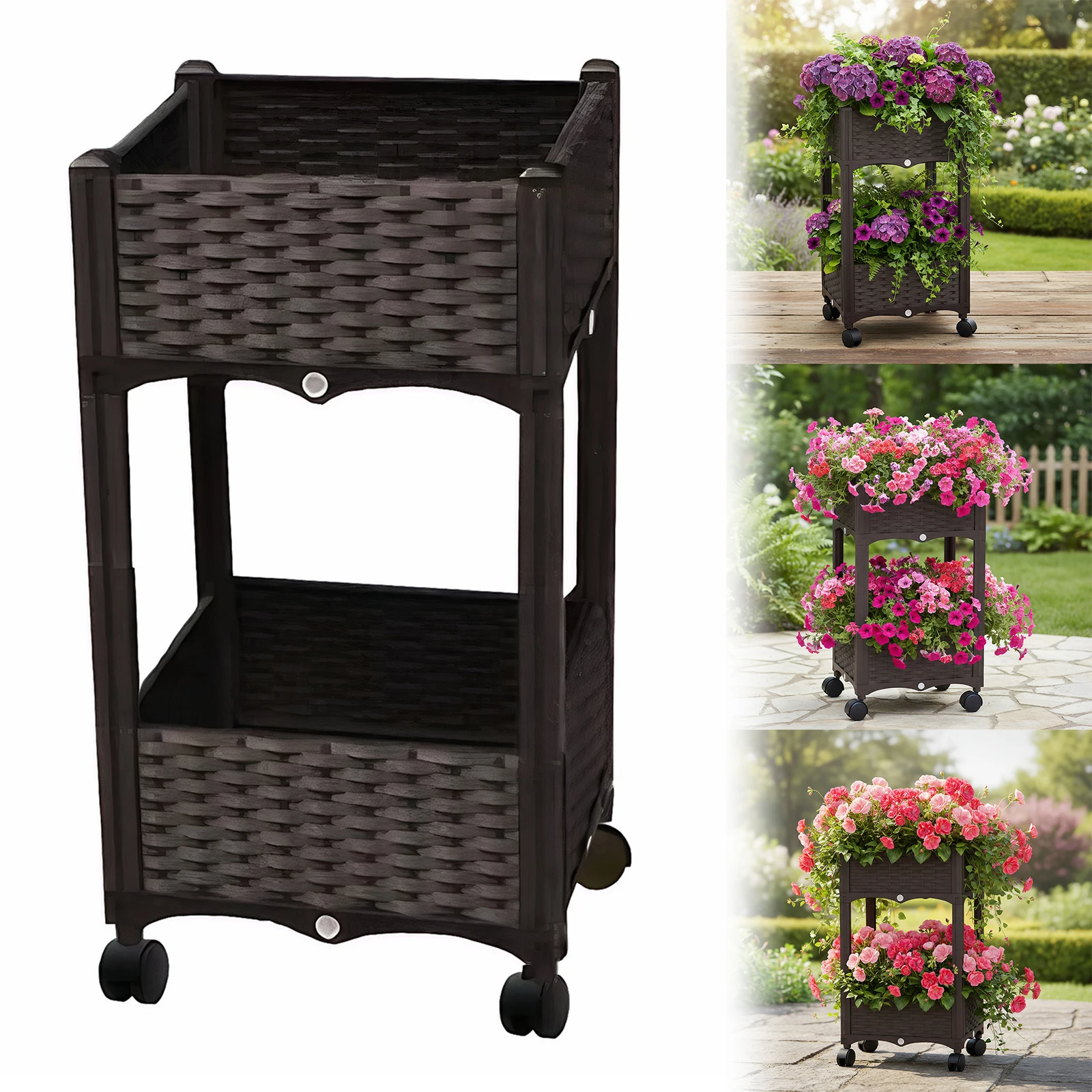 

Высокий садовый ящик на колесах для выращивания растений на открытом воздухе: томатов, цветов, овощей