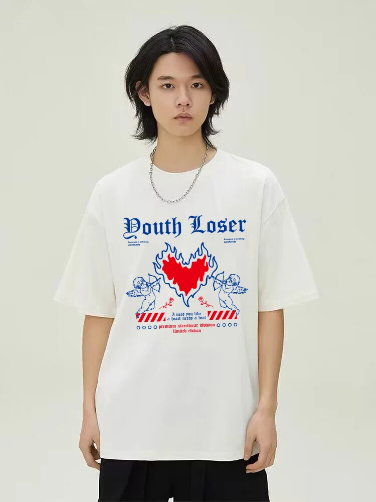 Youth Loser Cotton T Shirt Women 2023 Summer New Oversized Solid Tees Casual Basic Loose Tshirt Chic O Neck Female Tops