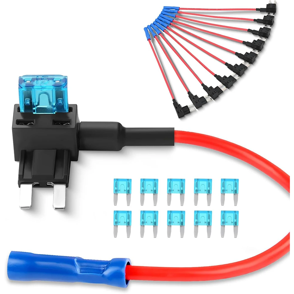 

10 Pack 12v fuse tap Kit ,Fuse Holder Add-a-circuit Fuse TAP Adapter Mini ATM APM Blade Fuse Holder with 15A mini fuse