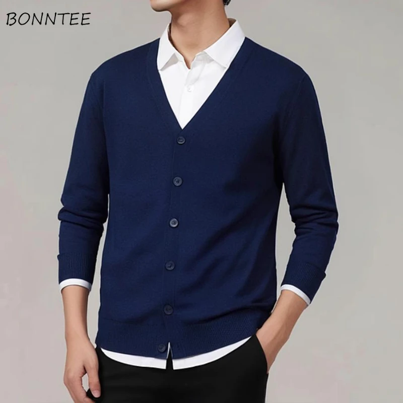 

Knitted Cardigan Men Simple V-neck Sweaters Coat Ulzzang Soft Smart Casual Spring Autumn Harajuku Fashion All-match Handsome New