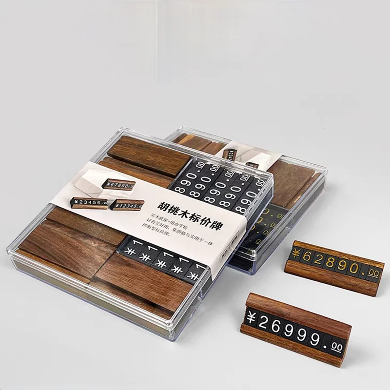 10 Sets / Box Small Price Label Paper Sign Holder Display Stand Jewelry Watch Shop Digital Dollar Euro Wood Price Cubes Tags