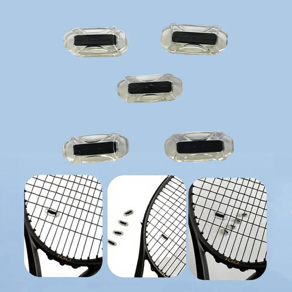 5 Stück Tennis-Vibrationsdämpfer, Silikon-Stoßdämpfer, schnelle Installation, Saitendämpfer, reduziert Arm-Ermüdung, für Erwachsene und Jugendliche, Schwarz