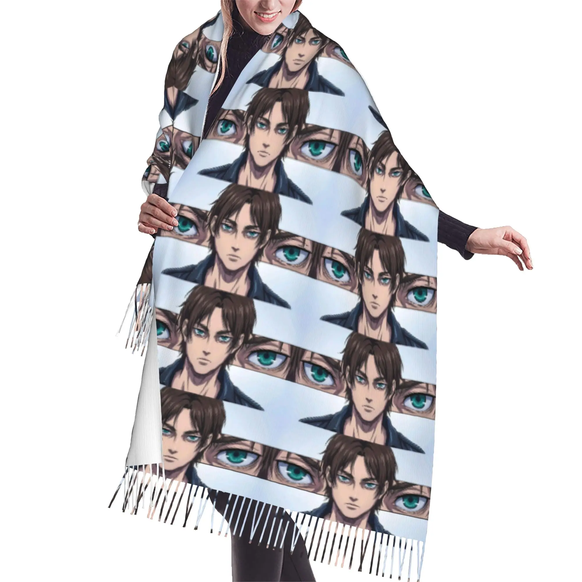 Custom Ladies Long Attackes on Titan Scarves Women Winter Fall Soft Warm Tassel Shawl Wrap  Scarf