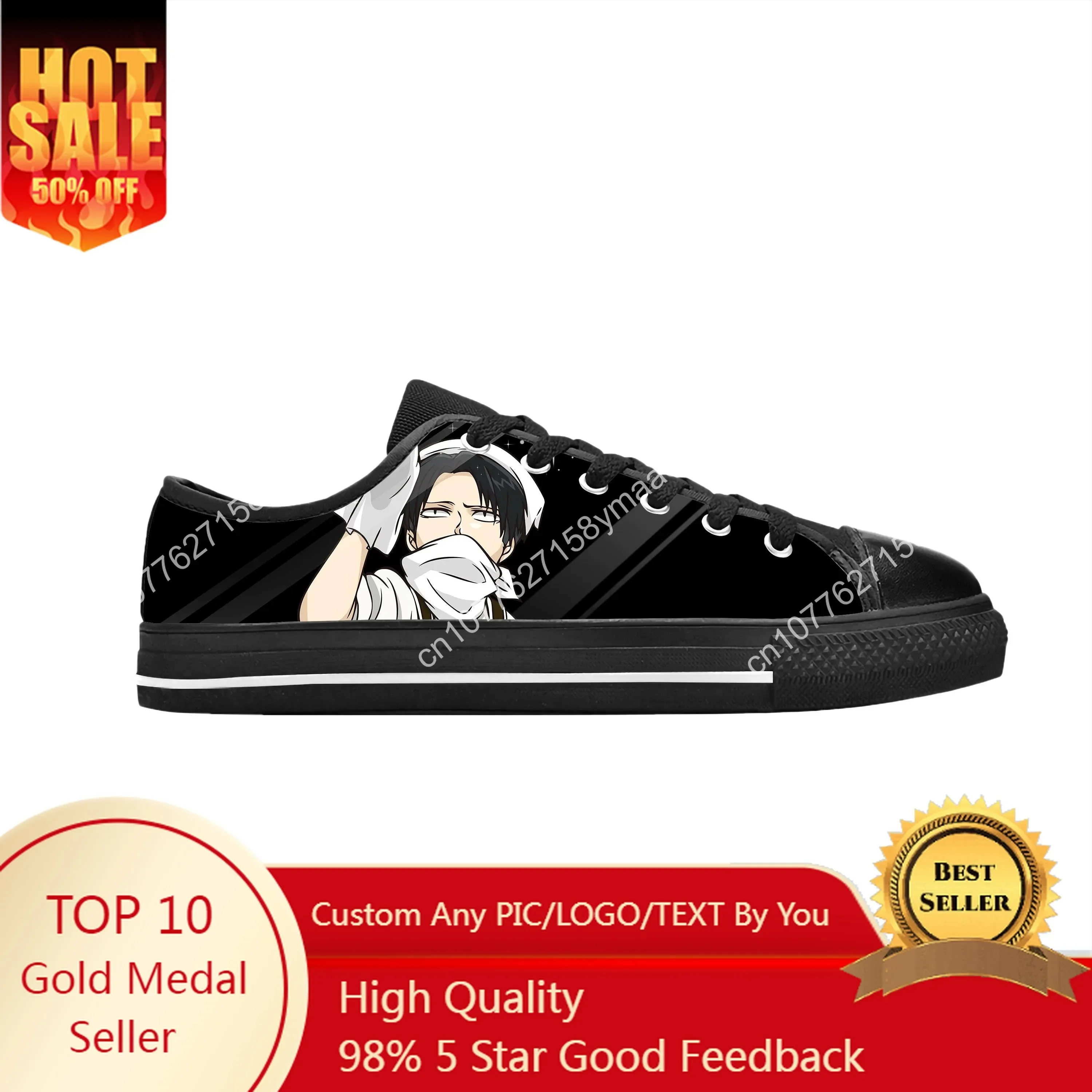Ackerman Japanese Anime Cartoon Manga Comic Levi Casual Cloth Shoes Low Top Comfortable Breathable 3D Print Men Women Sneakers