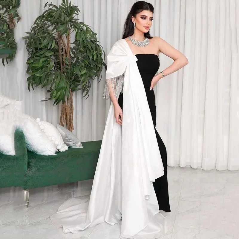 

Aleeshuo Sexy Mermaid Strapless Long Evening Dresse Glitter Tassel Party Prom One Shoulder Evening Gowns Floor-Length Customized