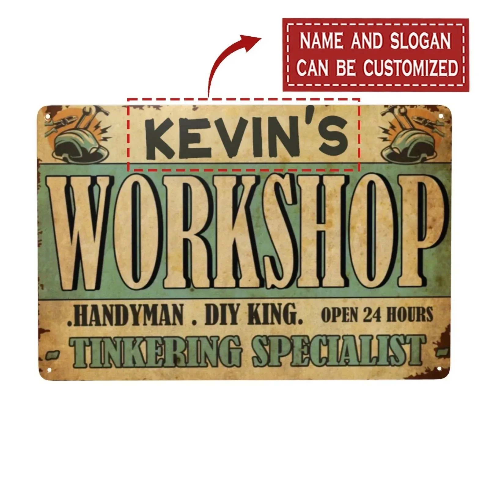 CIFbuy 1pc 2D Flat Personalized Custom Retro Workshop Metal Plaque Custom Slogan 8X12In Garage Man Cave Handyman Wall Art Decor
