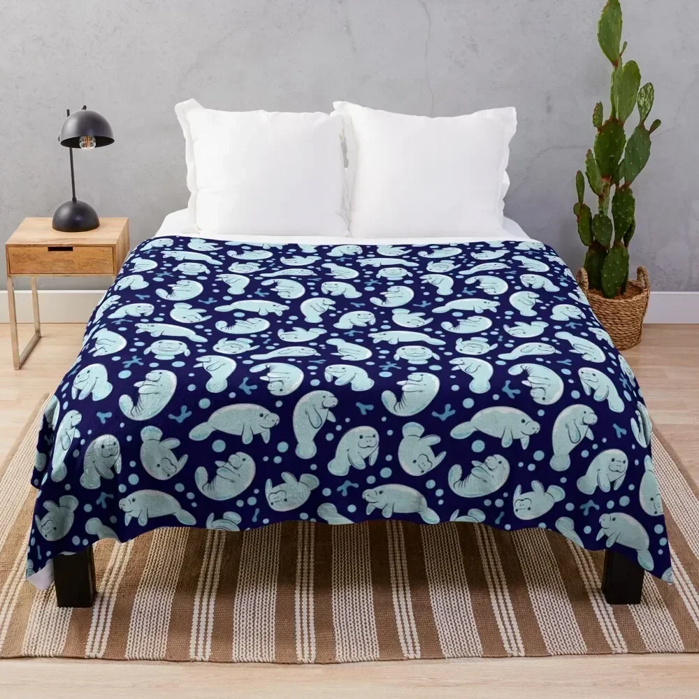 

Cute Manatee Pattern - Blue Underwater Pattern Throw Blanket Versatile Cozy Throw Blanket for All Occasions