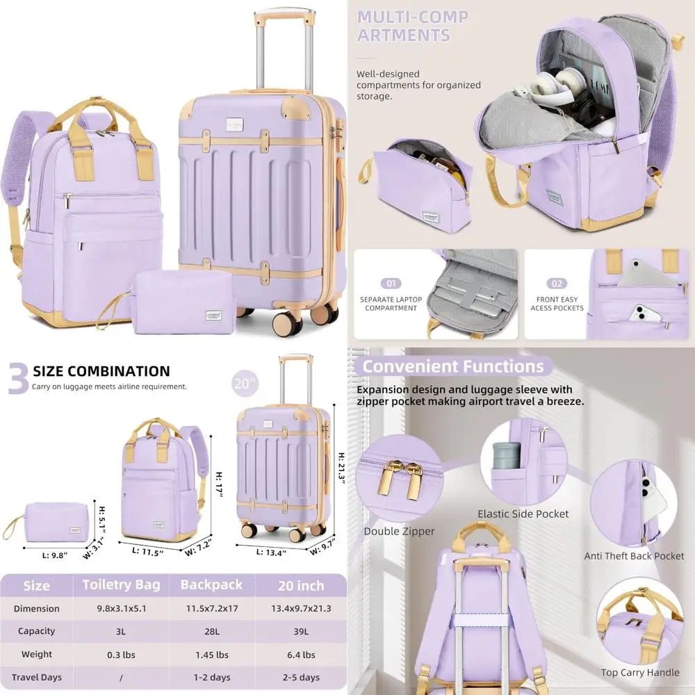 

Расширяемый твердый набор чемоданов из трех предметов с колесами, замком TSA, 22x14x9, чемодан, одобренный авиакомпанией для путешествий