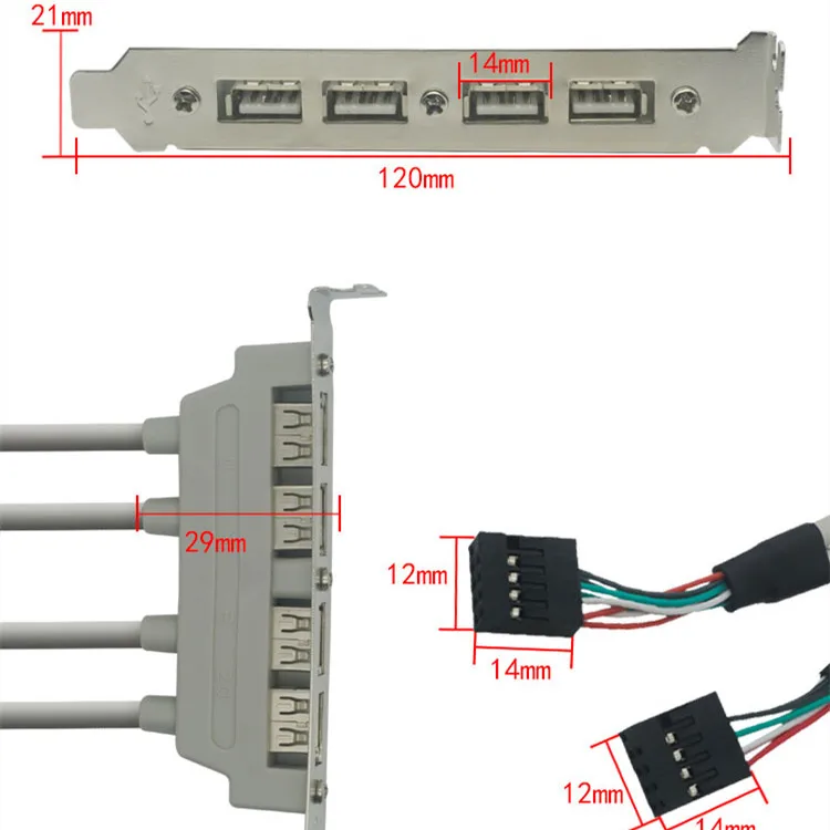 PCI 4 Ports USB 2,0 Weibliche Schraube zu Motherboard 9pin Header Kabel mit Halterung