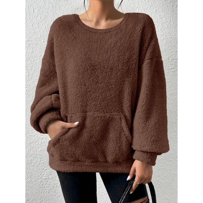 เสื้อสเวตเชิ้ตแขนยาวสีพื้นสไตล์ลำลองแฟชั่นฤดูใบไม้ร่วงและฤดูหนาวปี 2025