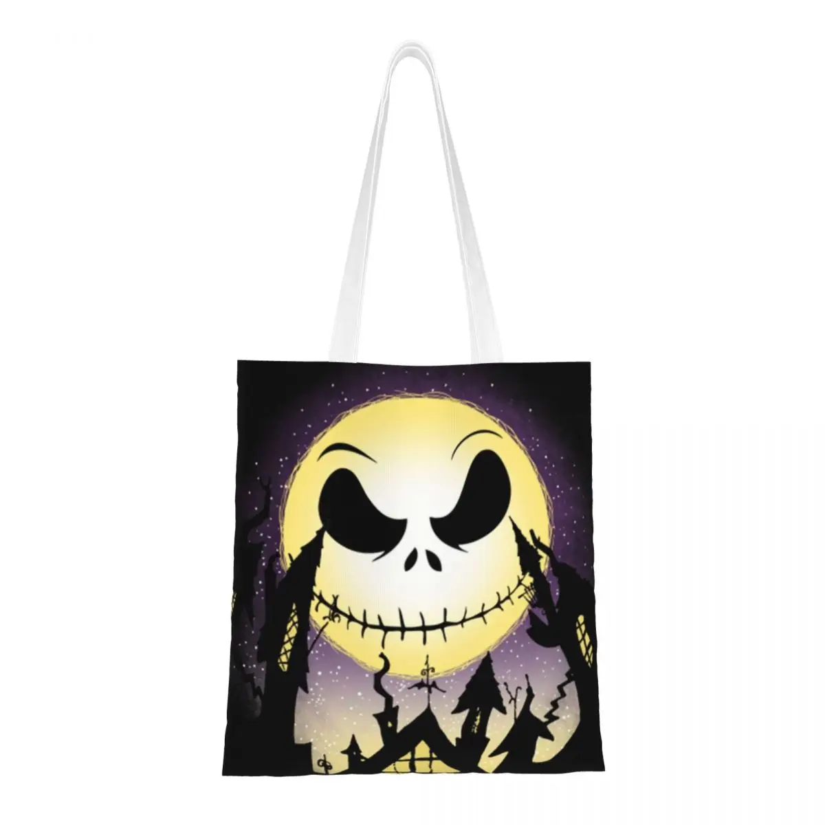 Custom The Nightmare Before Christmas Groceries Shopping Bags Funny Print Canvas Shopper Shoulder Tote Bag Tim Burton Handbag