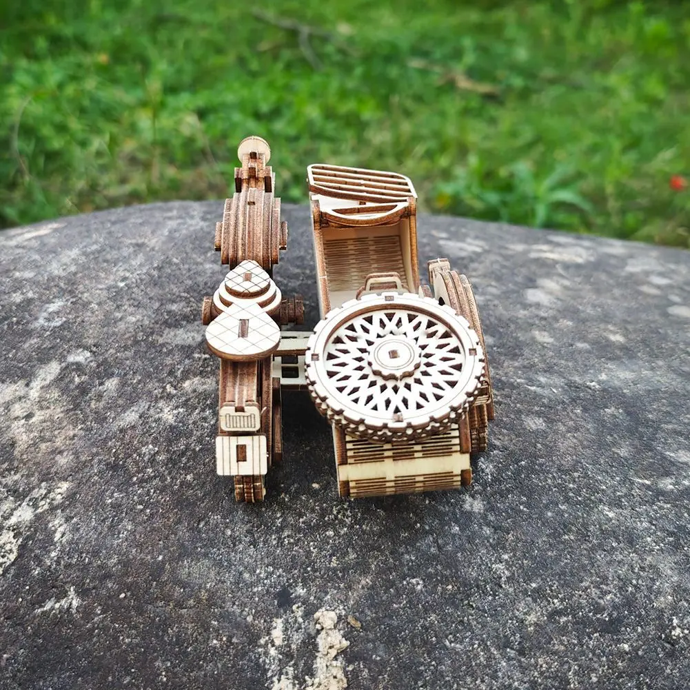 3D driedimensionale houten driewielige motorfiets volwassen speelgoed puzzel assemblagemodel puzzel ornament