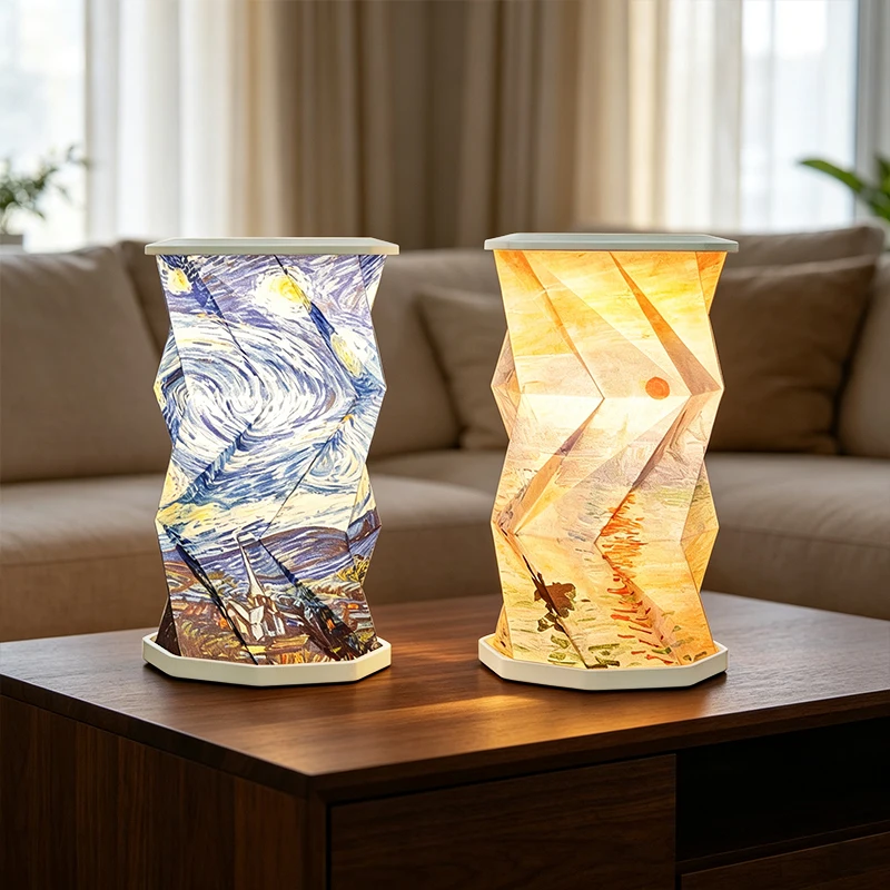 Aesthetic Foldable Twist Paper Lamp Rechargeable Touch Control Art Decor Night Light Living Room Bedside Office Desk Decor
