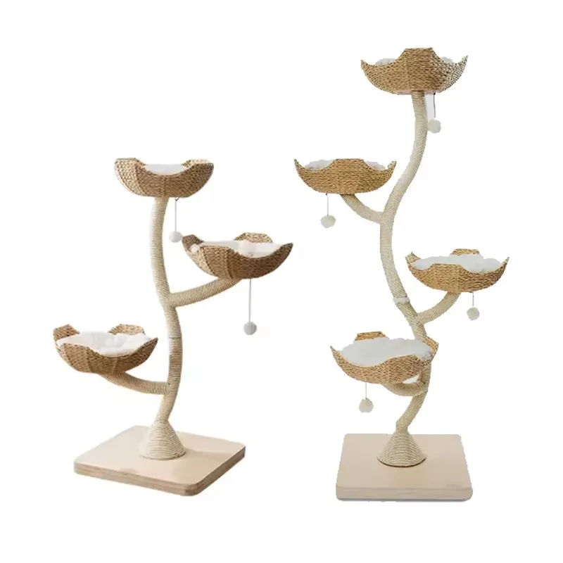 

Large modern wooden luxury cat tower tree multi-storey cat apartment mountaineering tower with hammock