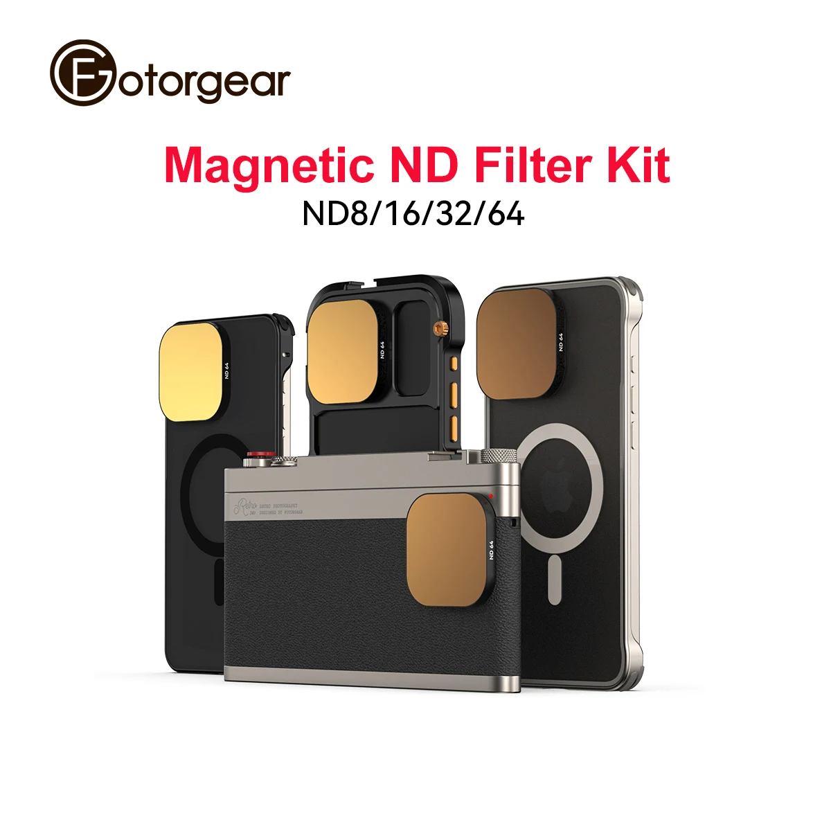 طقم مرشح ND مغناطيسي مربع Fotogear ND8/ND16/ND32/ND64، ج ​ متوافق مع حافظة الهاتف المعدنية من سلسلة fotorgear iPhone