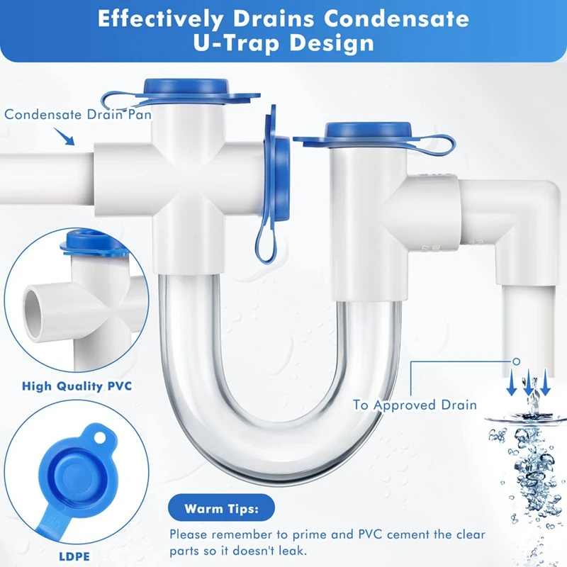 3/4 Inch Condensate Collector, PVC U-Shaped Collector For HVAC Air Conditioners, Effectively Drains Condensation Water