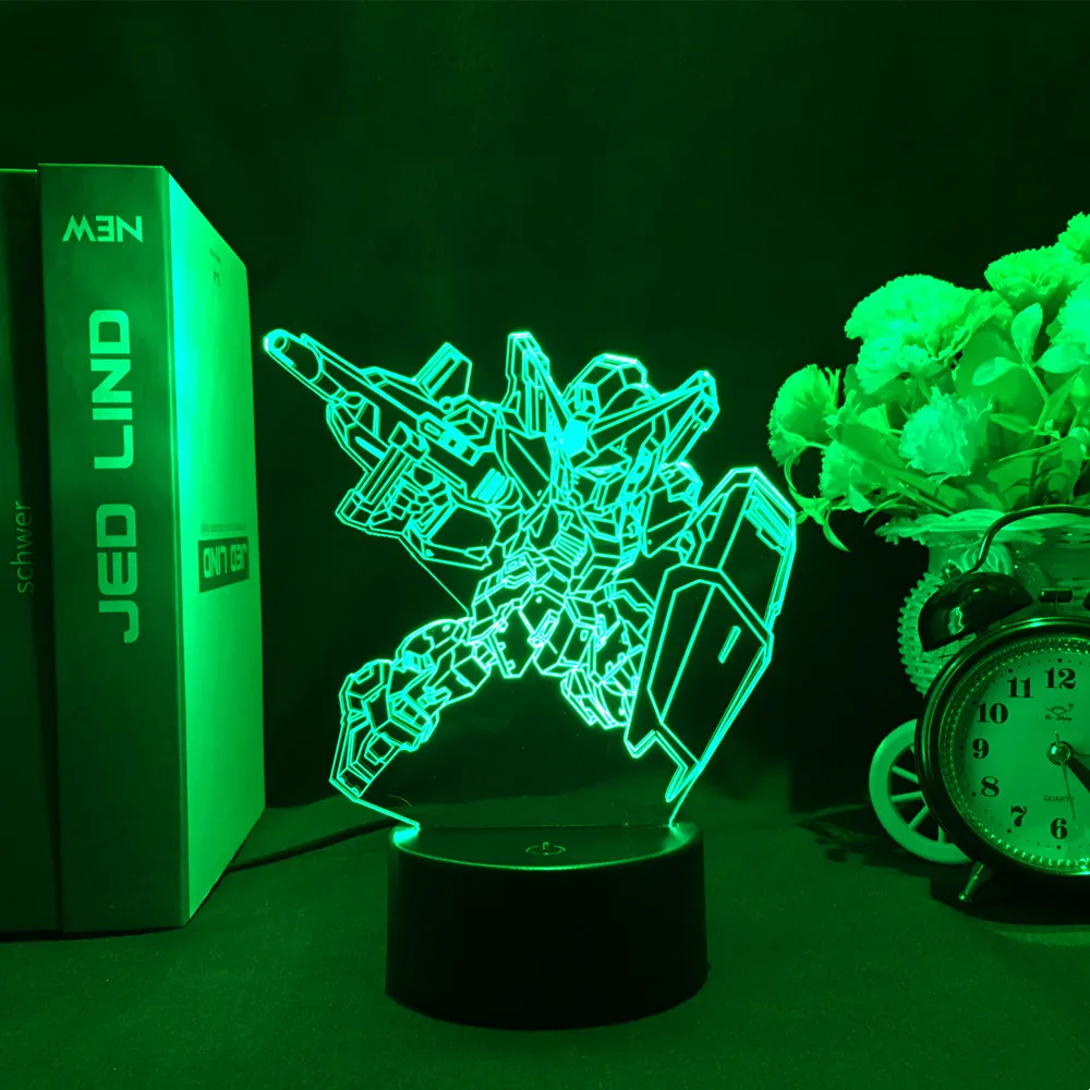 子供のためのLEDアクリルスタンド付きgundamアクションフィギュア,漫画のモバイルスーツ,寝室の装飾,常夜灯,誕生日プレゼント
