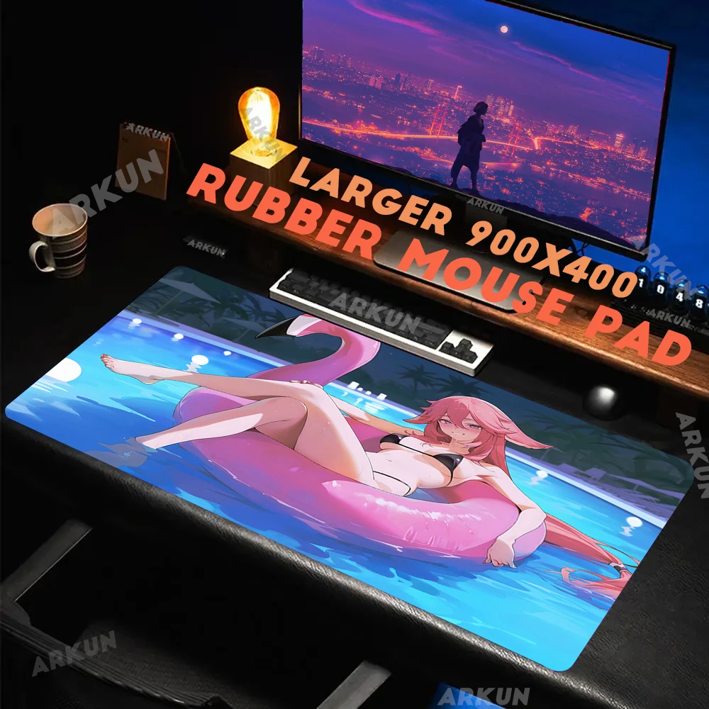 

Large Kawaii Hot Sex Pretty Girl Yae Miko Popular Cool Genshin Impact Gaming Mouse Pad Computer Table XXL 900x400 Keyboard Mat