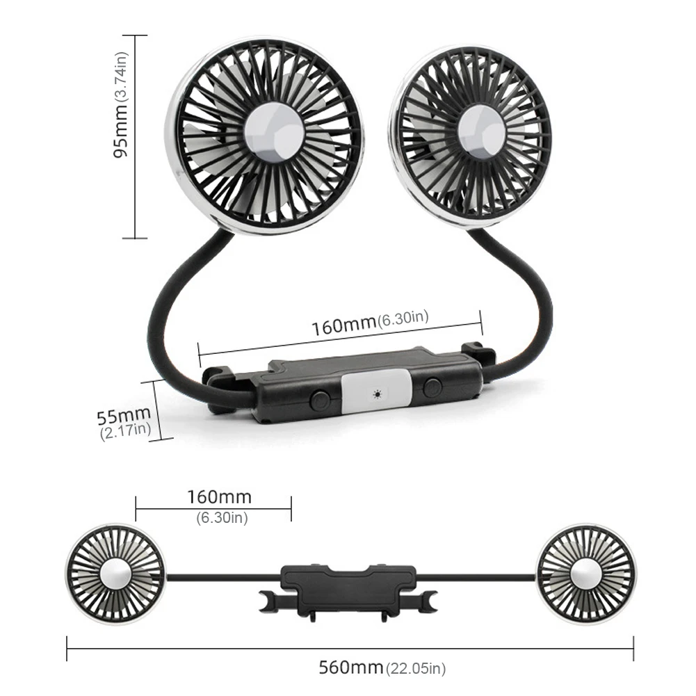 คู่รถพัดลม 3-Speedที่นั่งด้านหลังVentilador Dualพัดลม 360 หมุนประเภทCขับเคลื่อนฤดูร้อนรถอุปกรณ์เสริม