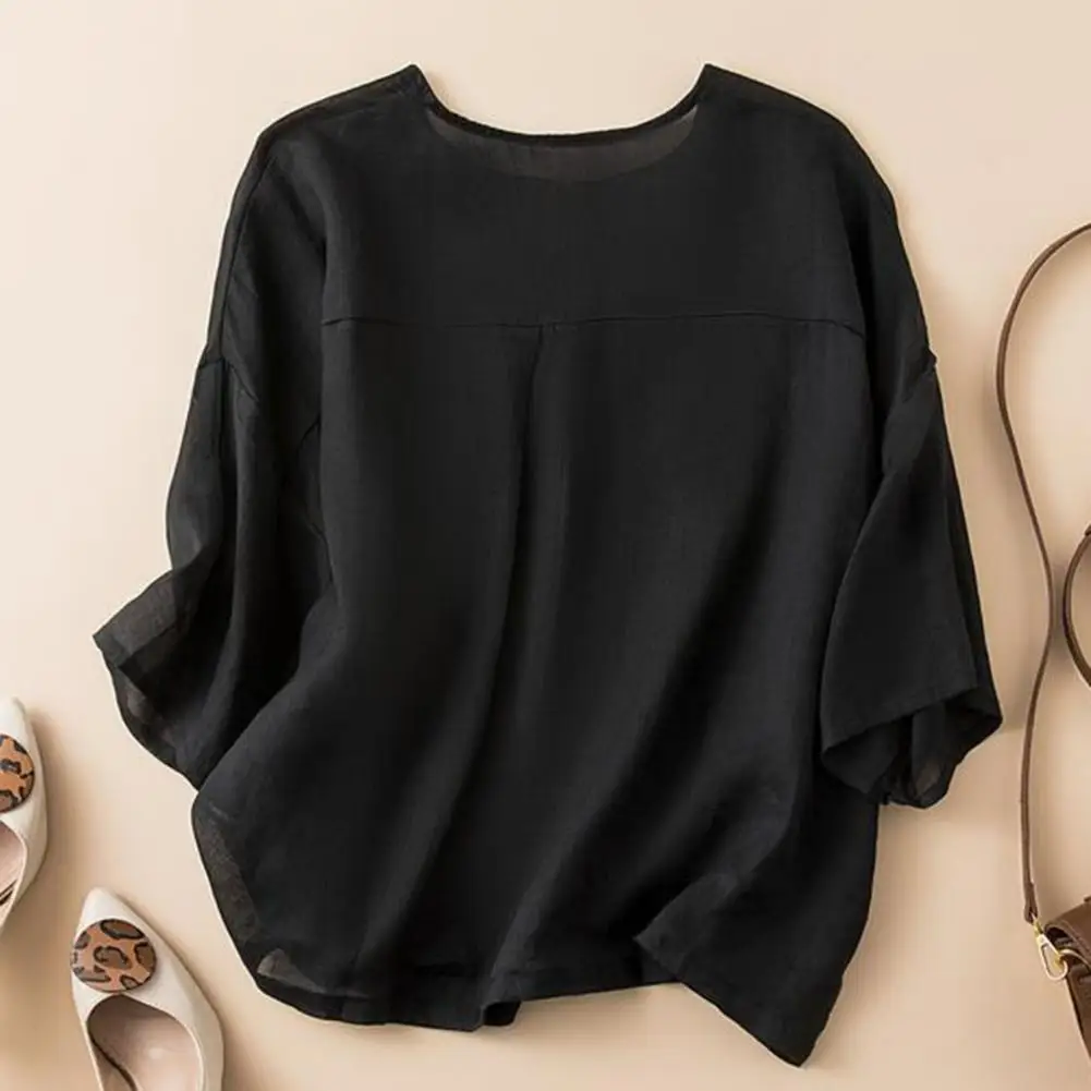 

Women Solid Color Shirt Colorful Button Closure Women's Casual Shirt Loose Fit Solid Color Half Sleeve Top Breathable Shirt