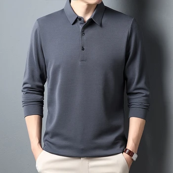 Men's Business Casual Polo Long Sleeve T-shirt Summer Comfortable  Top 3
