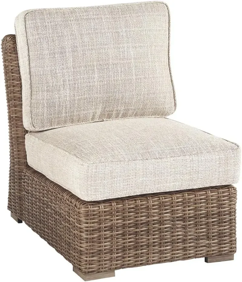 Patio Farmhouse Silla sin brazos acolchada de mimbre para exteriores, color beige, muebles, juego de muebles de patio, juego de muebles de exterior