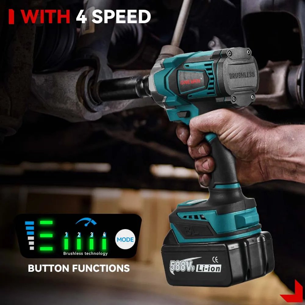 ONEVAN 1200N.M 브러시리스 전기 임팩트 렌치 3 기능 Makita 18V 배터리 용 1/2 인치 무선 스크루 드라이버 전기 드릴