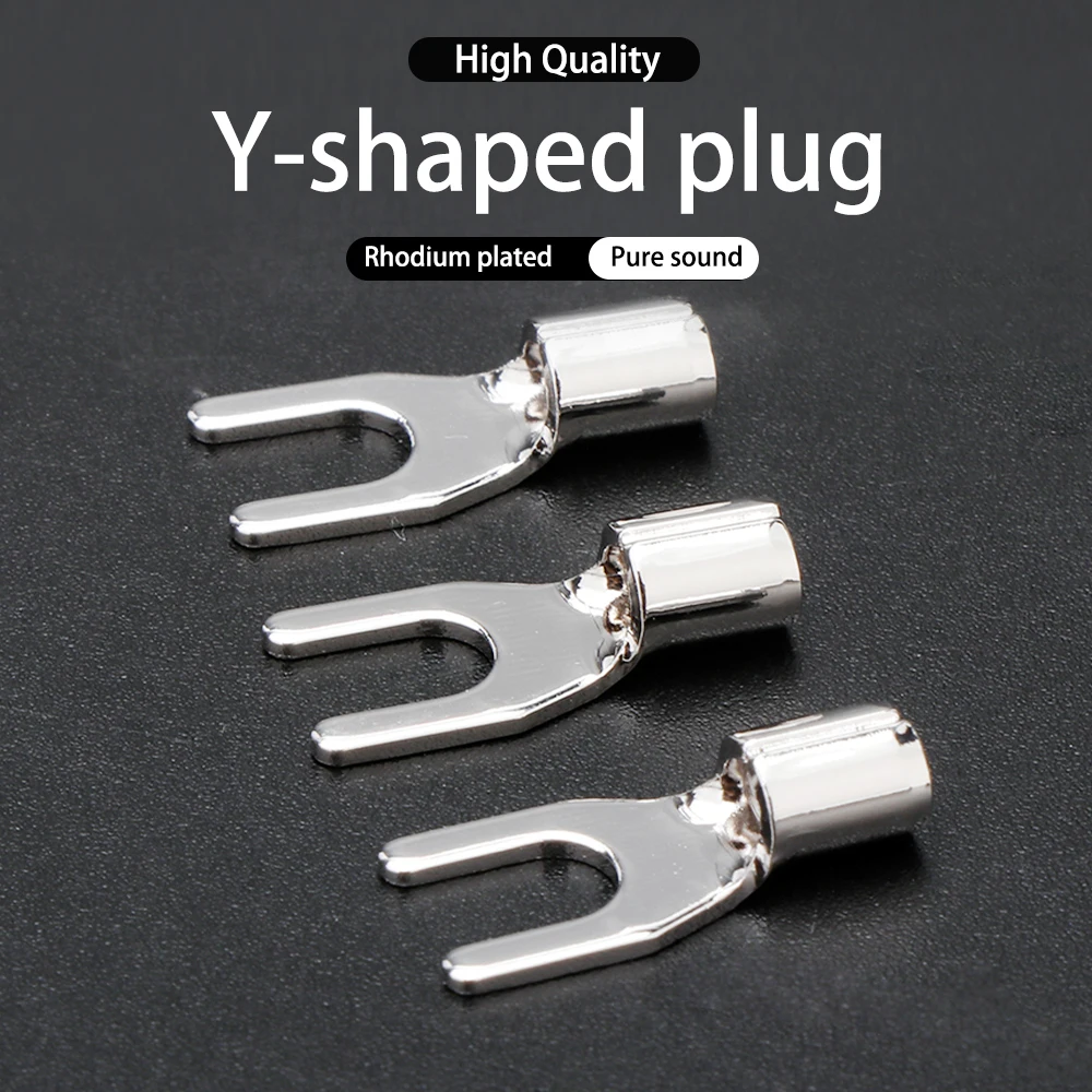 Monosaudio Pure Copper U Spade Plug Rhodium Plated Speaker Y Banana plug Handmade DIY Power Cable Core Wiring Ground Wire plug