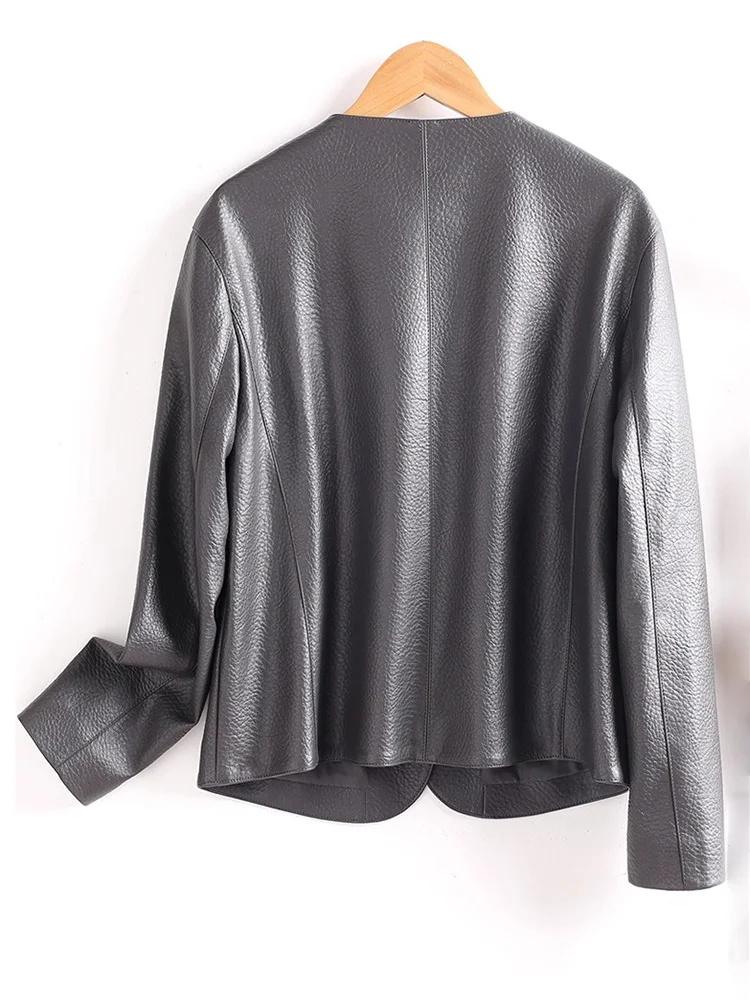 Nuovo Donne Casual Pelle Split Giacca Primavera Autunno Moda O-Neck Manica lunga Cappotto in pelle allentata Semplicità Cappotto corto Donna