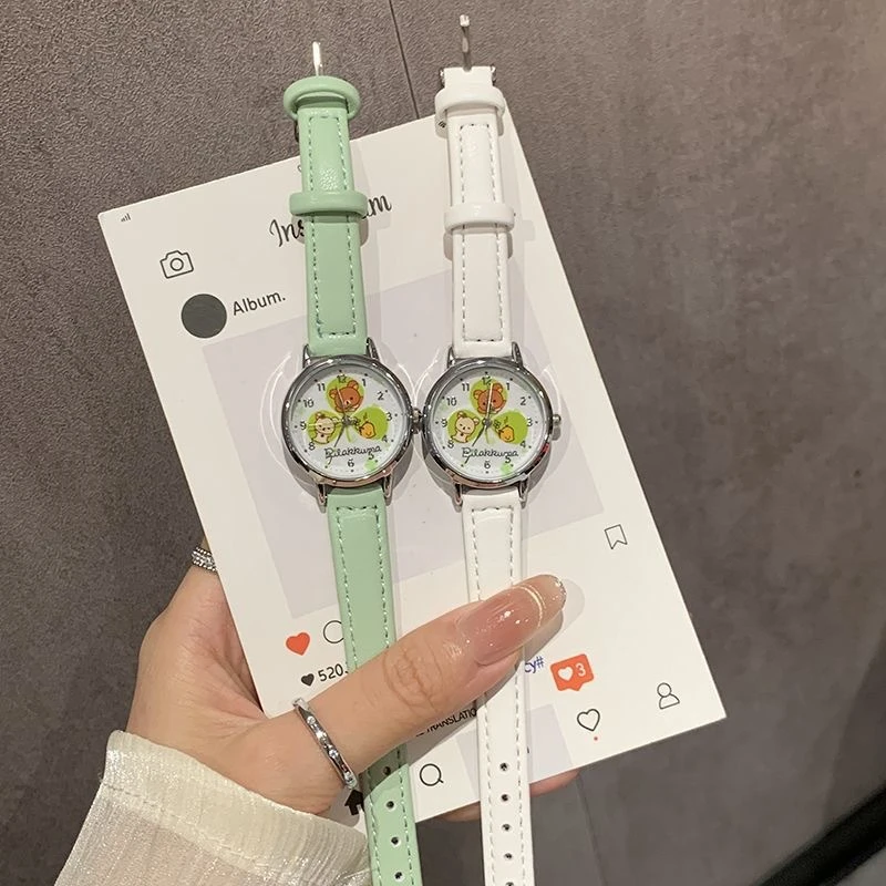 Cartoon Three Leaf Analog Wrist Watch Cute Pointer Dial Quartz Wristwatch Fashion Daily Accessory Lovely Holiday