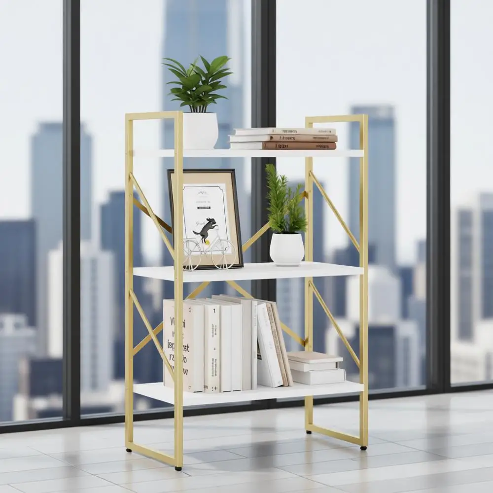 

5-уровневый органайзер для хранения книжного шкафа для домашнего офиса — отдельно стоящий стеллаж для спальни, гостиной и офиса — золото