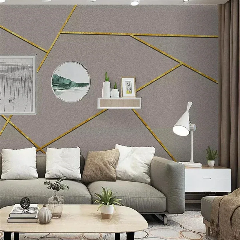 Nordic Minimalist Abstract 3D Wallpaper, Papel de parede personalizado, Mural, Linha, Praça, Linha, Luxo acessível