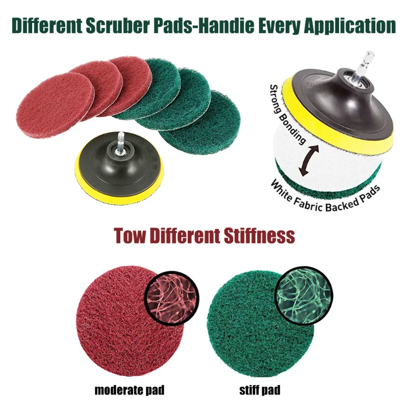 4 Inch Drill Power Brush Tile Scrubber Scouring Pads Cleaning Kit Household Cleaning Tool for Bathroom Floor Tub Polishing Pad