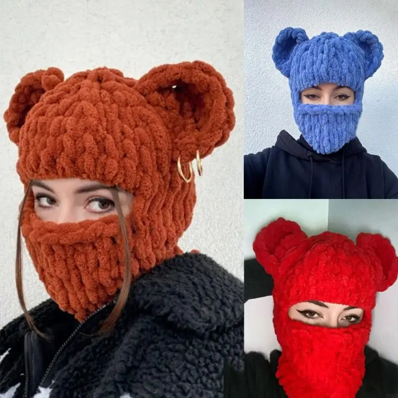 

P8DB Bear Ear Hat Scarf Bear Ear Balaclava Halloween Balaclava Masquerade Funny Hooded Beanie Mask Halloween Party Hat