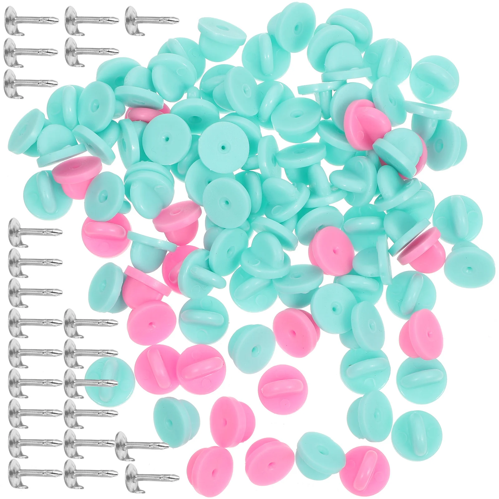 

100pcs Rubber Pin Backs Badge Caps Plastic Alloy Plated Brass Tight Half Round Handle Black White Grey Yellow