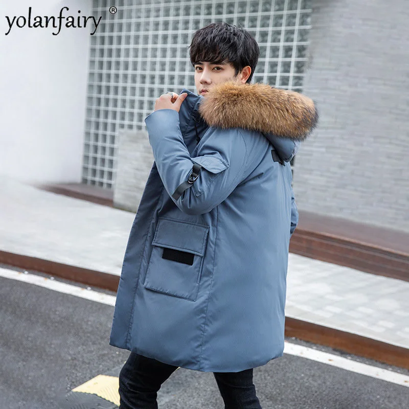 

Men's Clothing Autumn Winter Down Jacket Men Large Fur Collar Medium Solid Working Clothes Plush Thick Trend Hood Puffer