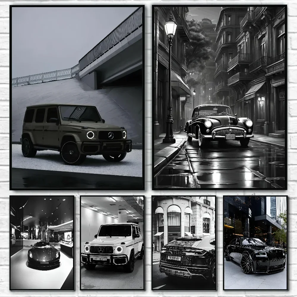 Affiche d'art de voiture de luxe en noir et blanc, 1 pièce, papier imprimé, maison, salon, chambre à coucher, entrée, Bar, café, peinture artistique, décoration