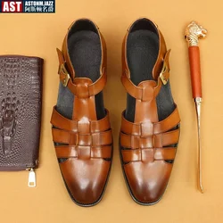 Sandals Summer Men Cozy Hollow Non-slip Soft Cool Lighted Breathable All-match Classic Wearable Fashion Casual Leather Sandals