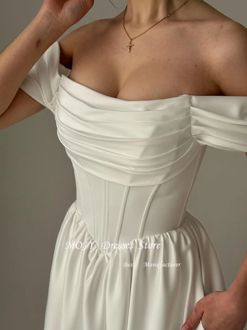 Mojy Corea Abiti da sposa con spalle scoperte Piega con volant Abito da sposa a trapezio Realizzato su misura Garona Abito da sposa Servizio fotografico