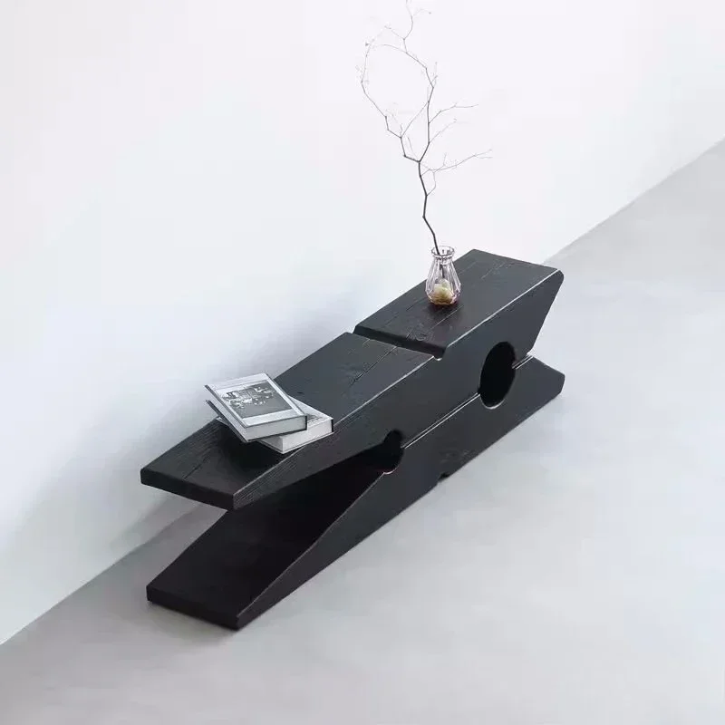 Simple art long wooden pier corridor decoration creative retro TV cabinet charcoal burnt black seat