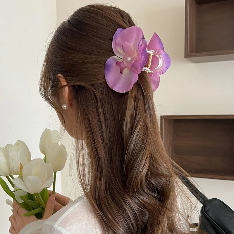 1PC accessori per capelli creativi Phalaenopsis fiore artigli per capelli copricapo moda donna Retro perla floreale forcina esagerata