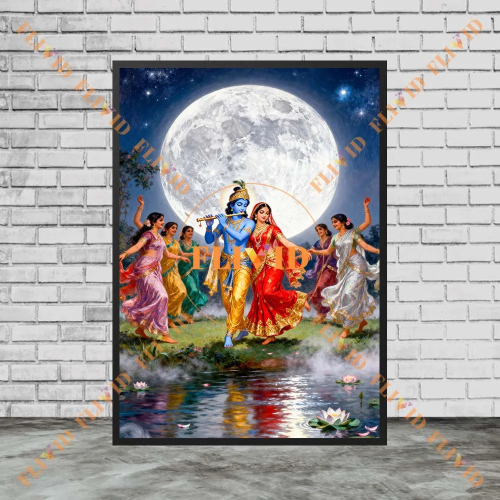 الآلهة الهندوسية كريشنا راثة ليلى المشارك الدين جدار صور للكنيسة ديكور المنزل الرسم على لوحات القماش الجدارية غير المؤطرة