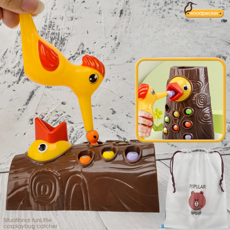 Picchio Giocattoli Pesca Cattura insetti Piccolo gioco Bird Cattura insetti Puzzle magnetico Giocattoli per esercizi di allenamento per la prima educazione