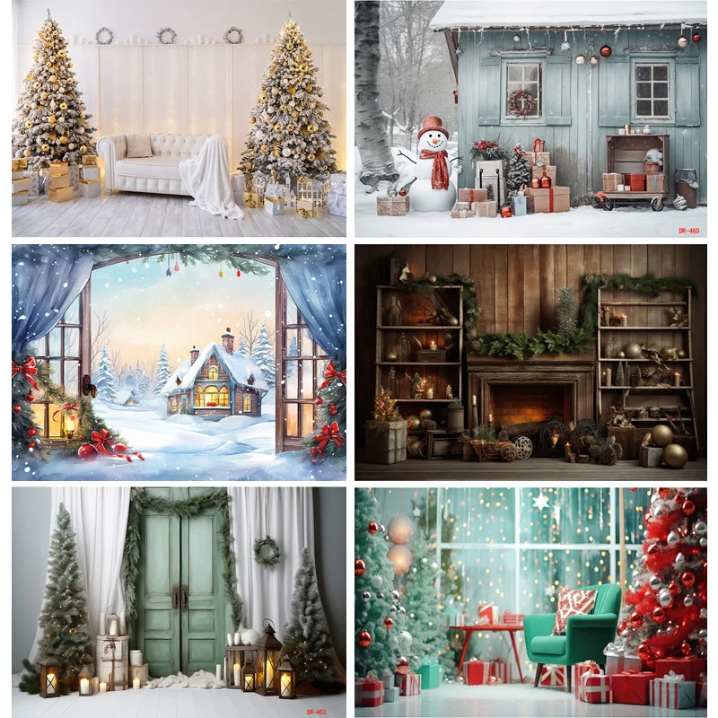 

ZHISUXI Christmas Day Fireplace Photography Backdrops Prop Living Room Interior Pedestal Storefront Door Background DR-15