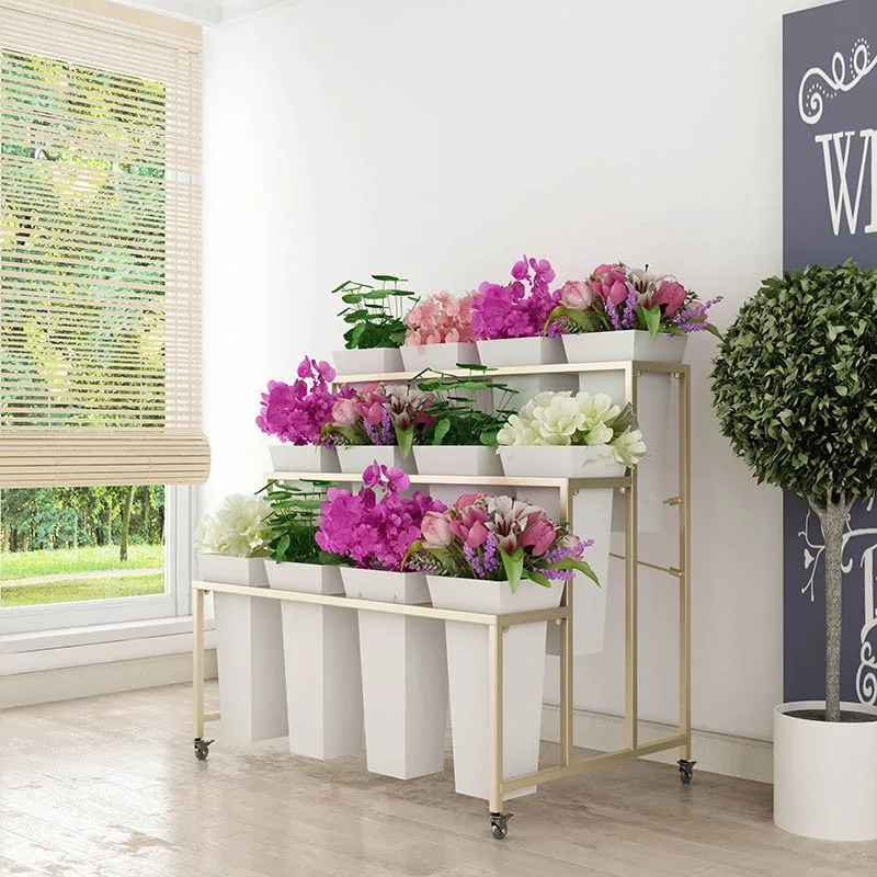 Stall movable ladder multi-layer flower shop flower stand wrought iron fake stand shop bucket