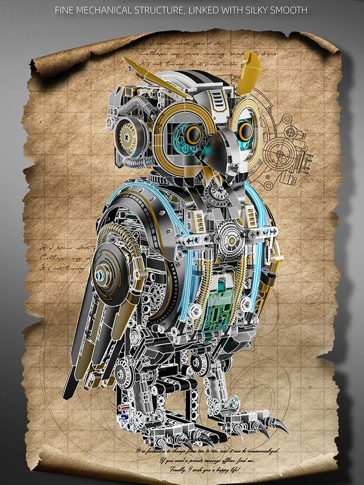 Idea Machine Vogel-Baustein-Modellsets Cyber Mechanische Eule Konstruktions-Bausteine STEM-Lernspielzeug-Kollektion mit Licht – Detail 4