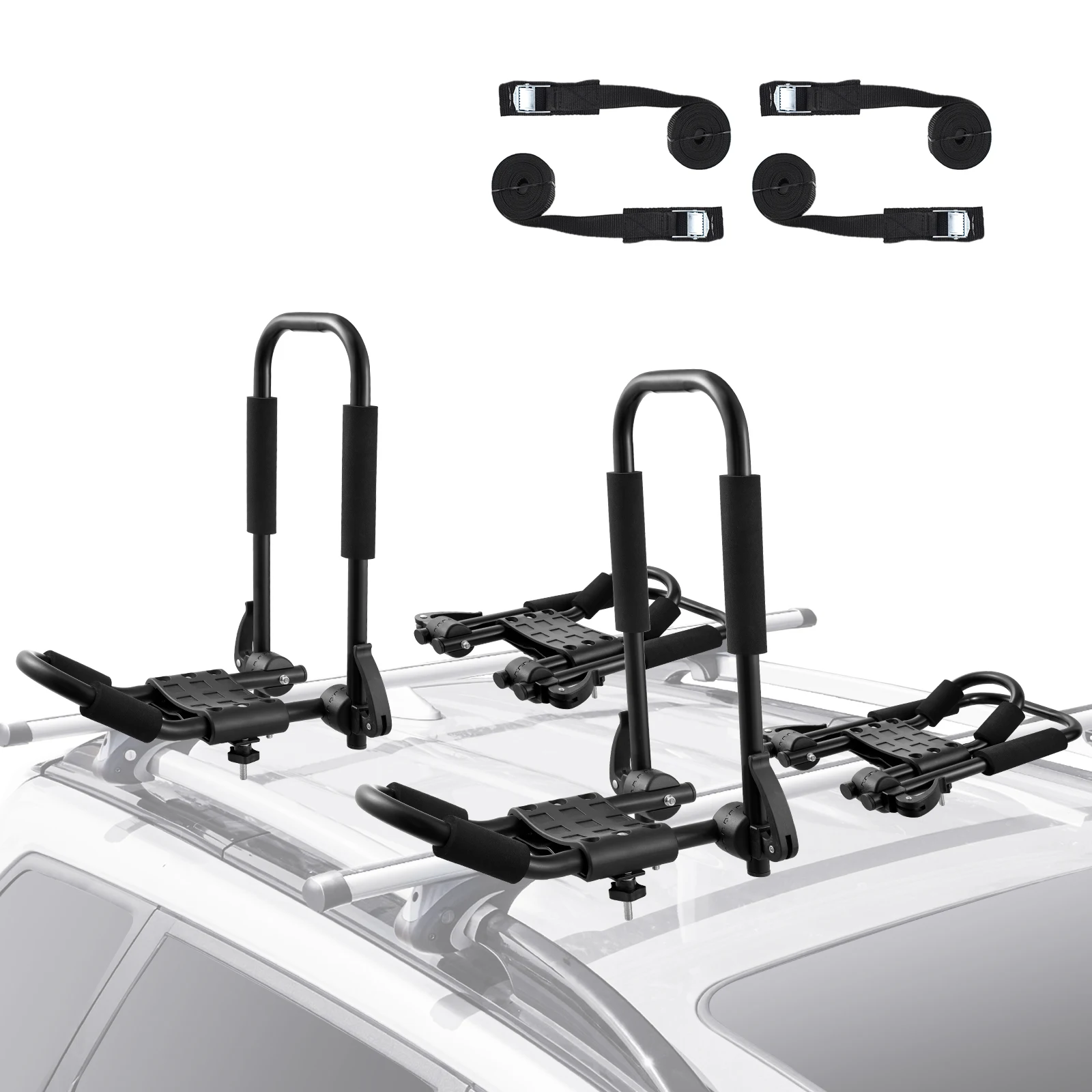 VEVOR Kayak Roof Rack 2 Pairs J-Bar Soft Roof Rack Quick Folding Top Mount Tie Down Carrier for kayak Surf Board Canoe Ski Board