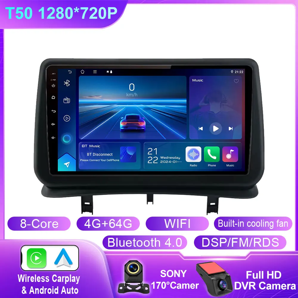 Auto Android 14 Voor Renault Clio 3 2005-2014 Autoradio Multimedia Speler Navigatie GPS Autoradio CarPlay QLED Scherm Geen 2 din